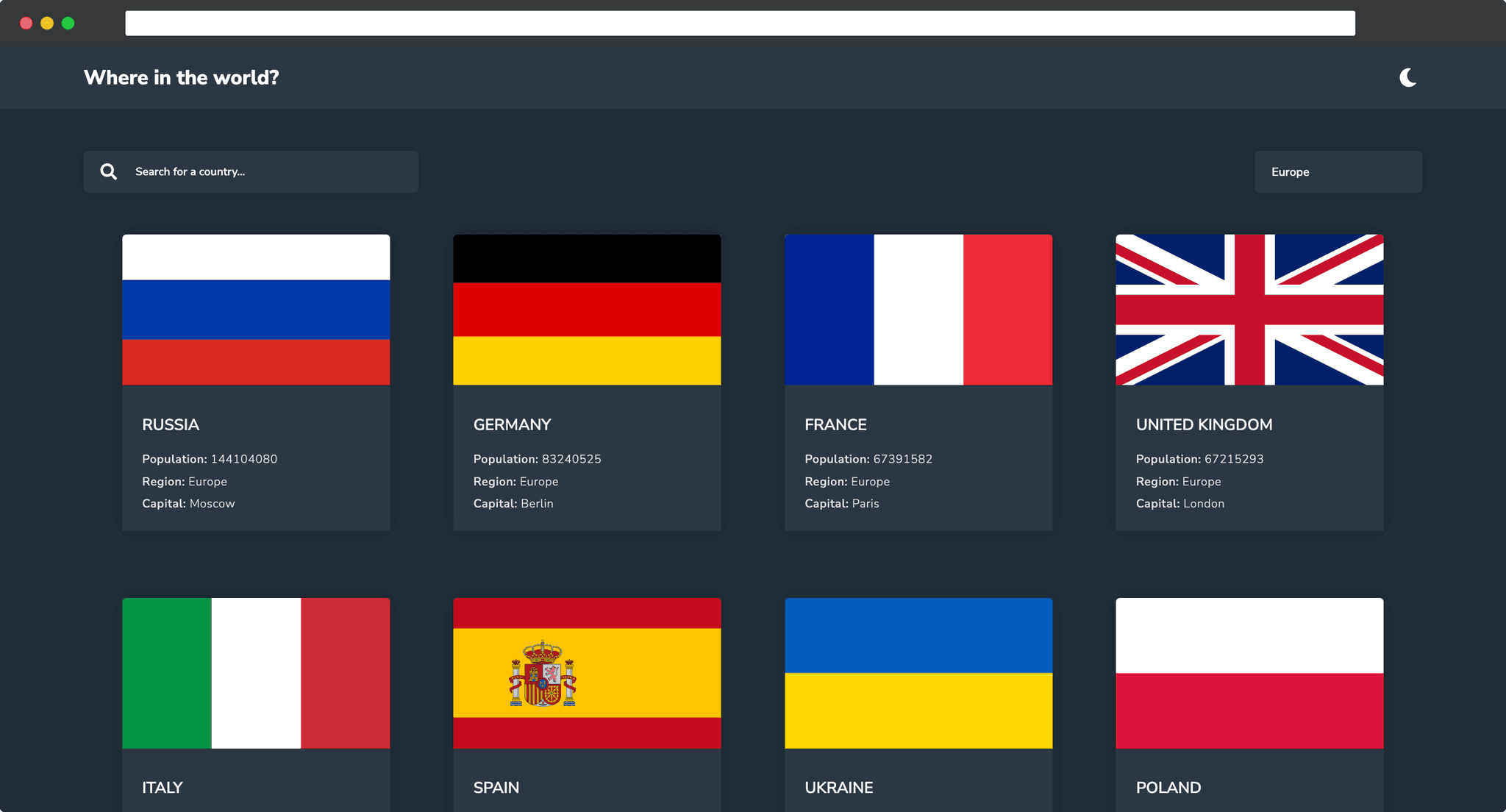 Rest countries app